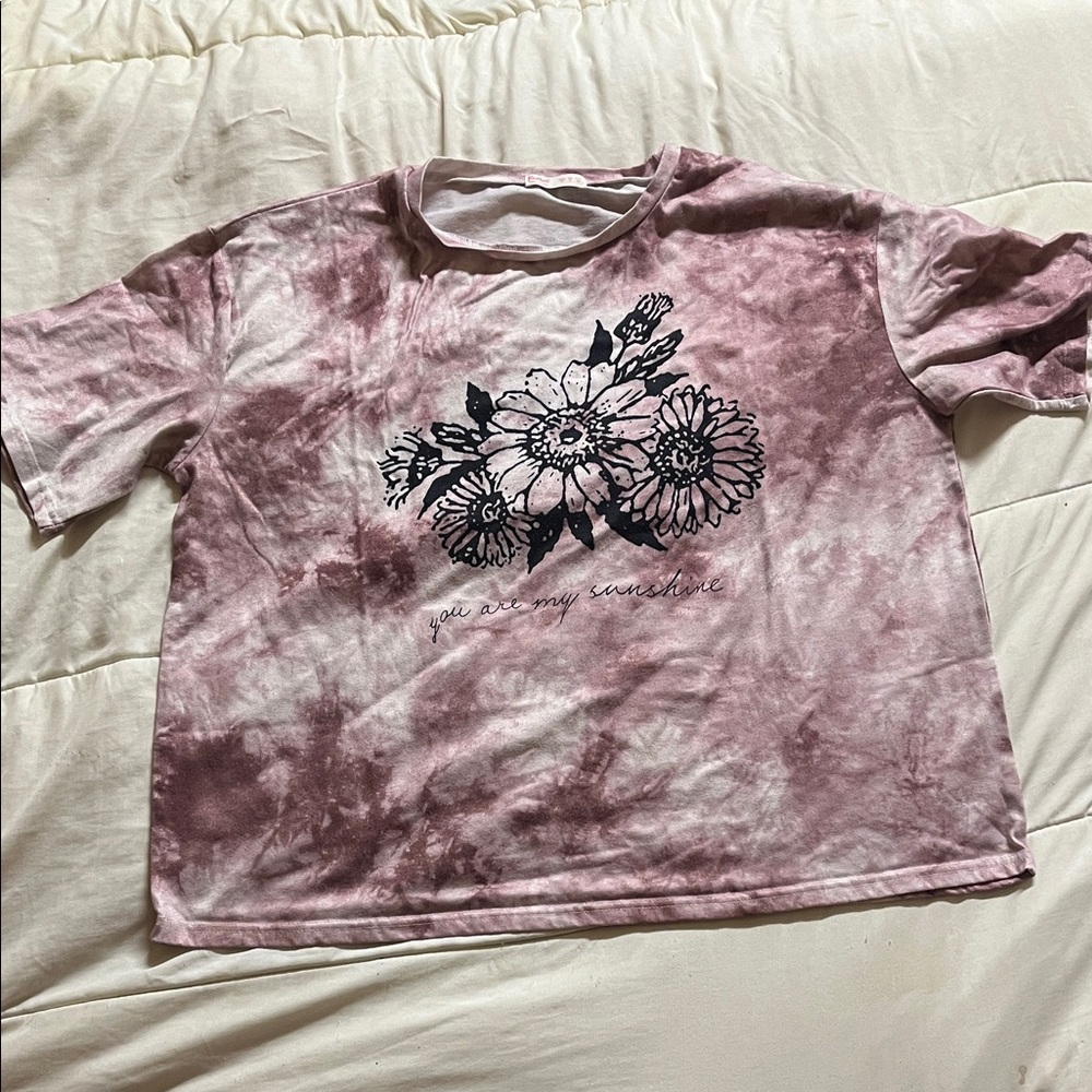 ROMWE Pink Tie-Dye Floral Tee